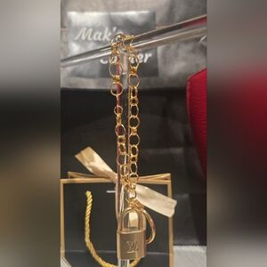 Auth Lv Lock On Unbranded Handmade 18k Gold Plated Stainless Steel Keychain334